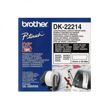 Oryginalna taśma Brother DK 22214 12mm x 30.48m biała/czarny nadruk