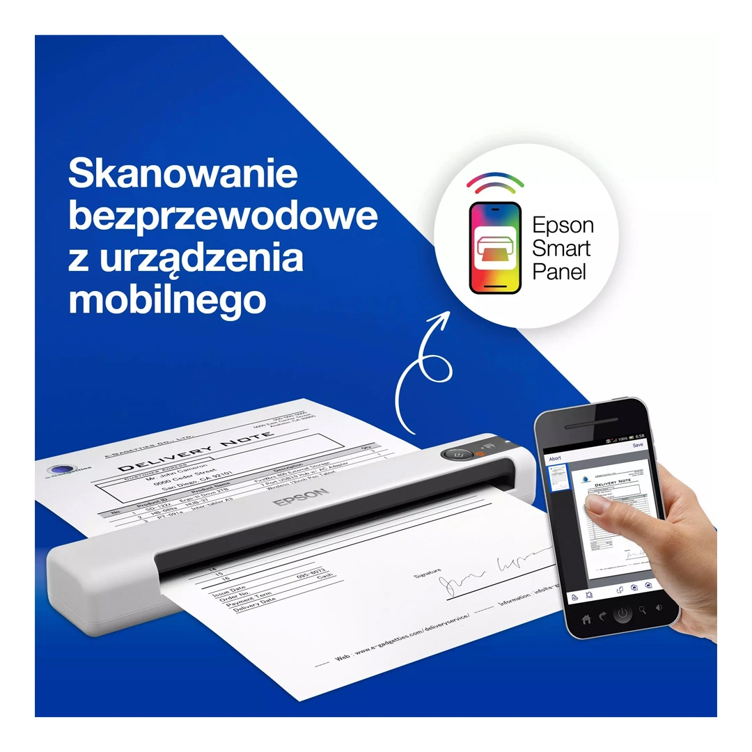 Skaner dokumentów Epson DS-80W / mobilny / 4 s na stronę / Wi-Fi / USB / akumulator